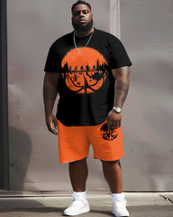Men's Plus Size Street Fashion Abstract Sunset Print T-Shirt Shorts Suit
