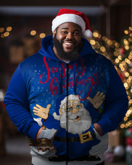 Men's Plus Size Santa Zipper Hoodie with Glasses