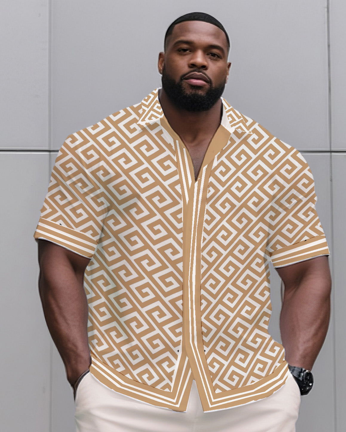 Big & Tall Men's Daily Casual Creamy-white Infinite Fan Official Printed Shirt Shorts Suit