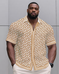 Big & Tall Men's Daily Casual Creamy-white Infinite Fan Official Printed Shirt Shorts Suit