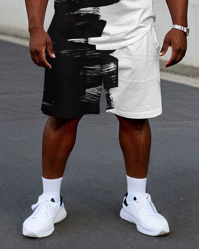 Men's Plus Size Street Fashion Brush Chest Letter Print Short Sleeve T-Shirt Shorts Suit