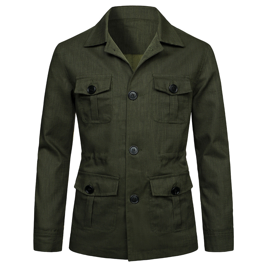 M-5XL Men's Casual Linen Jacket With Laps And Multi-Pockets