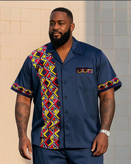 Big Boy Must-Have Retro Impression Totem Print Short Sleeve Shirt Trousers Suit