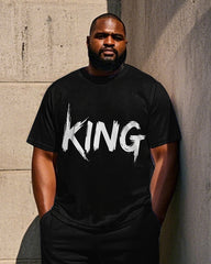 Men's Casual Streetwear KING Printed Big & Tall Short Sleeve T-shirt Pants 2-Piece Set