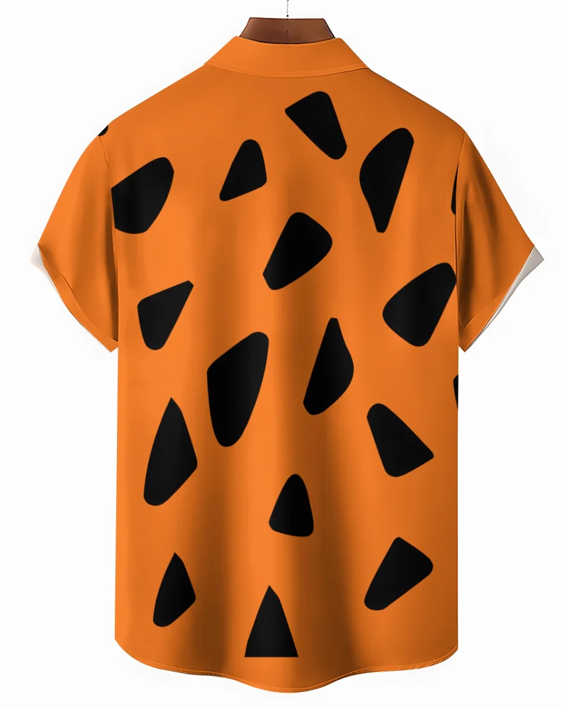 Big Men's Vintage Nostalgic Movie Orange Shirt Shorts 2-Piece Set