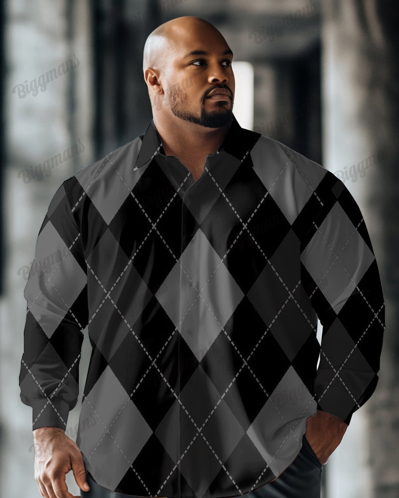 Big Men's Casual Diamond Button Down Long Sleeve Shirt