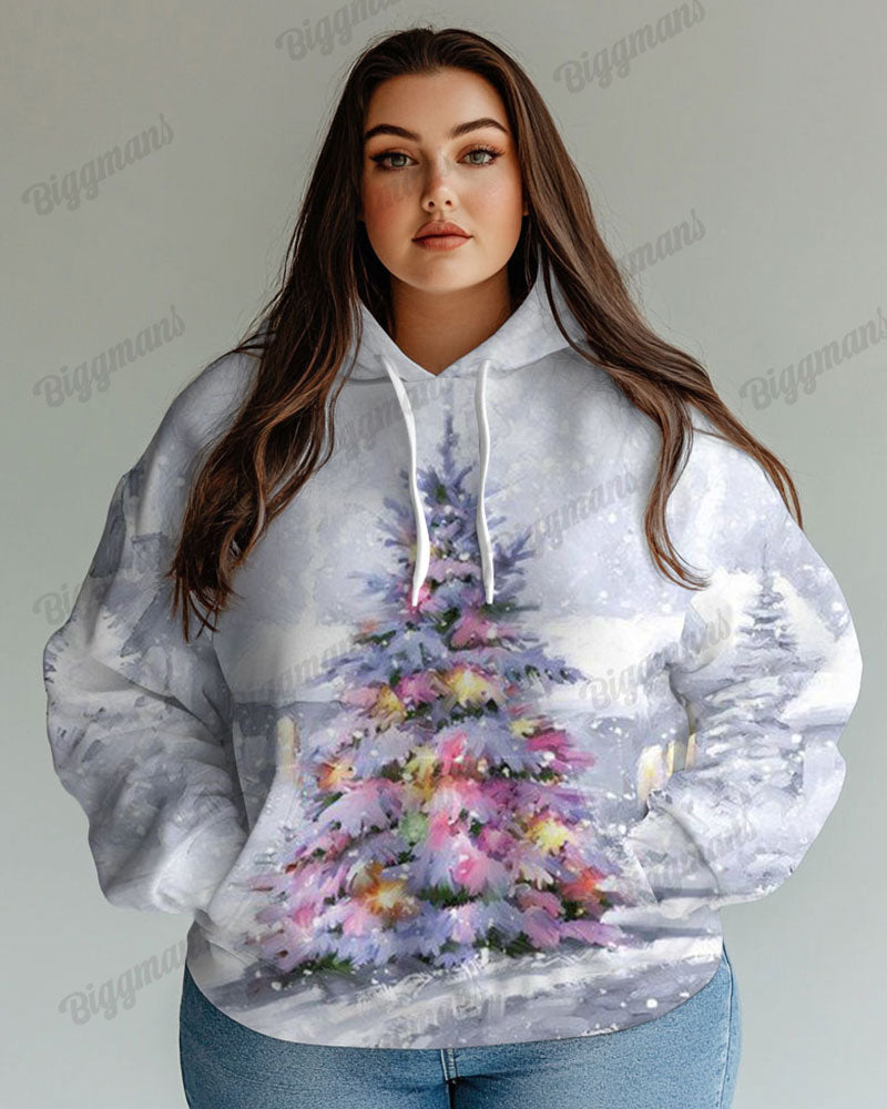 Women's Big & Tall Fashion Colorful Christmas Tree Print Long Sleeve Hoodie