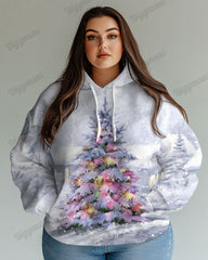 Women's Big & Tall Fashion Colorful Christmas Tree Print Long Sleeve Hoodie