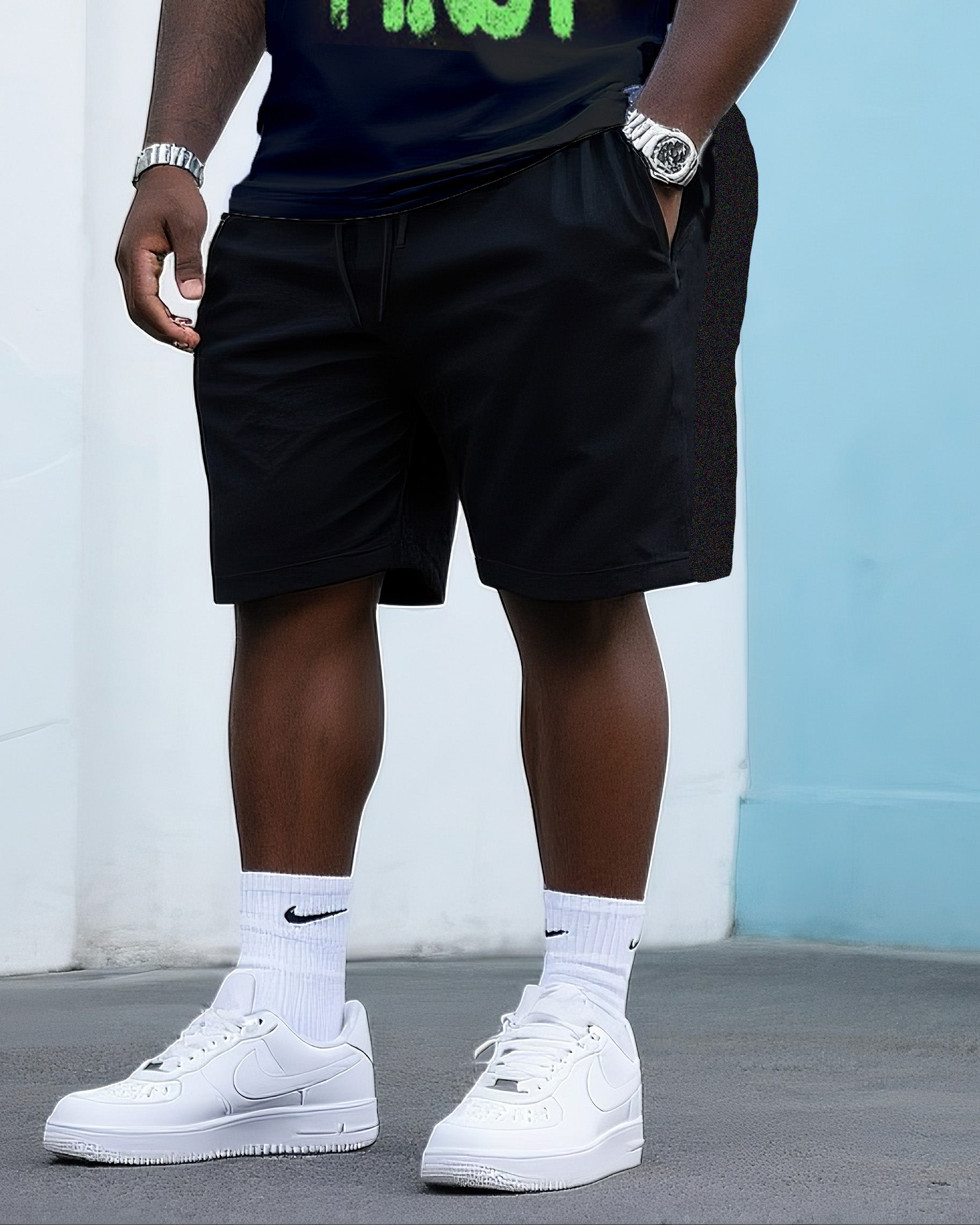 Big & Tall Men's Creative Graffiti Crewneck T-Shirt Shorts Suit