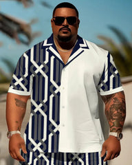 Men's Plus Size Daily Casual Geometric Patchwork Printed Shirt Shorts Suit