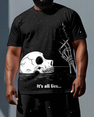 Skulls Speak Truth Men's Simple Skull Print Big & Tall Short Sleeve T-shirt Casual 2-Piece Set