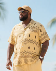 Big & Tall Men's Holiday Style High Luxury Teardrop Paisley Print Short Sleeve Shirt Pants Suit