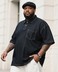 Plus Size Men's All-match Denim Denim Short-sleeved Polo Shirt