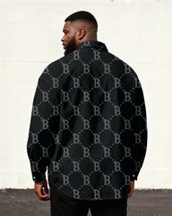 Big & Tall Men's Business Style Letter Stitching Line Printed Long Sleeve Shirt