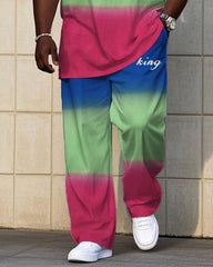 Men's Plus Size Blue & Green & Pink Neon Gradient Short Sleeve T-Shirt Trousers Suit