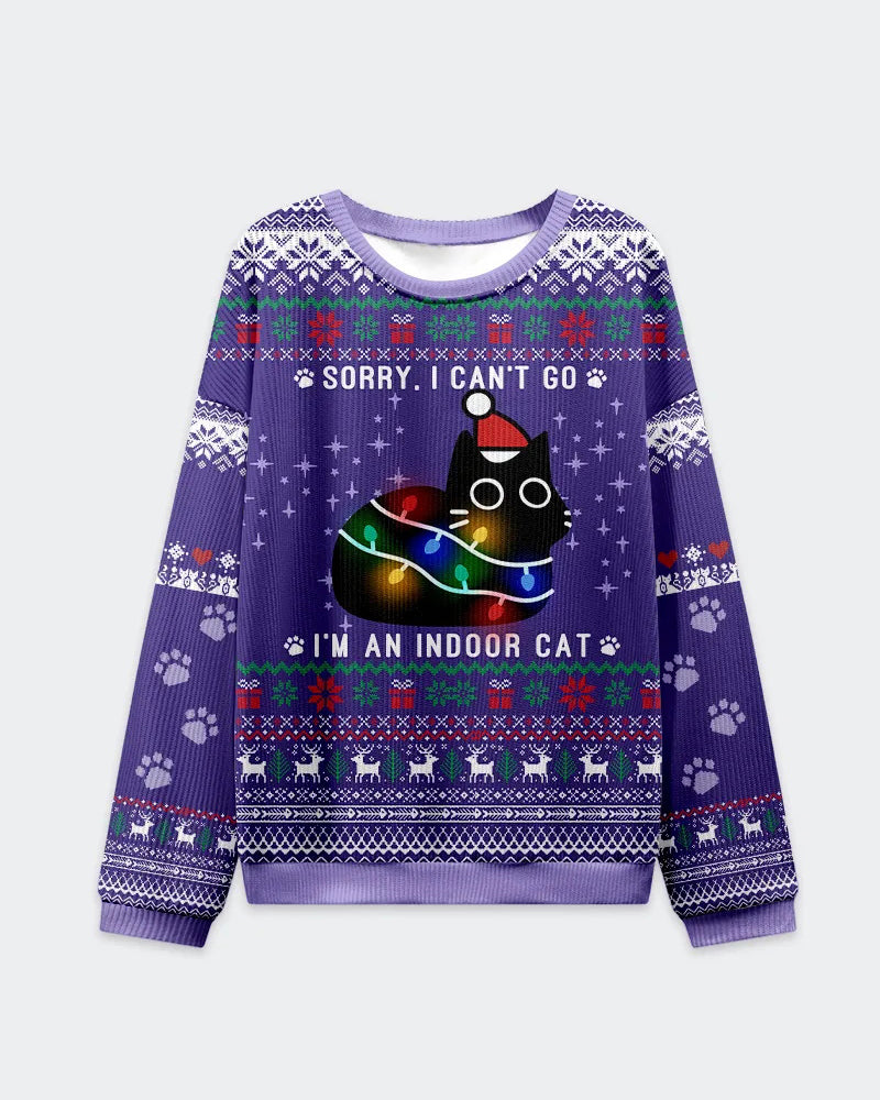 Big & Tall Men's Christmas Purple Cat Graffiti Print Crewneck Ugly Sweater
