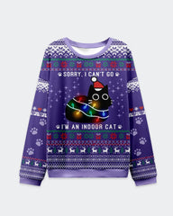Big & Tall Men's Christmas Purple Cat Graffiti Print Crewneck Ugly Sweater