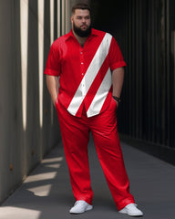 Big Men's Red And White Stripes Short Sleeve Walking Set