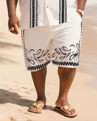 Big Men's Vacation Casual Bohemian Style Side Texture Short Sleeve Shirt Shorts Suit