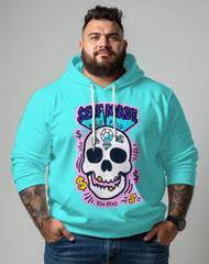 Men's Big and Tall Casual Hip Hop Blue Pink Skull Hoodie Two-Piece Set