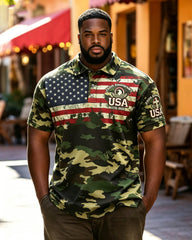 Big & Tall Men's 250th Anniversary Green Camouflage POLO Short-sleeved Shirt