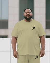 Men's Plus Size Khaki Chest Personality Small Standard Jacquard Short-sleeved T-shirt Trousers Suit