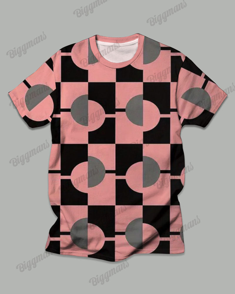 Men's Plus Size Pink Round Geometric Print T-Shirt Trousers Suit