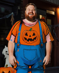 Big & Tall Men's Halloween Pumpkin Bib Pants Cosplay Printed T-Shirt Pants Suit