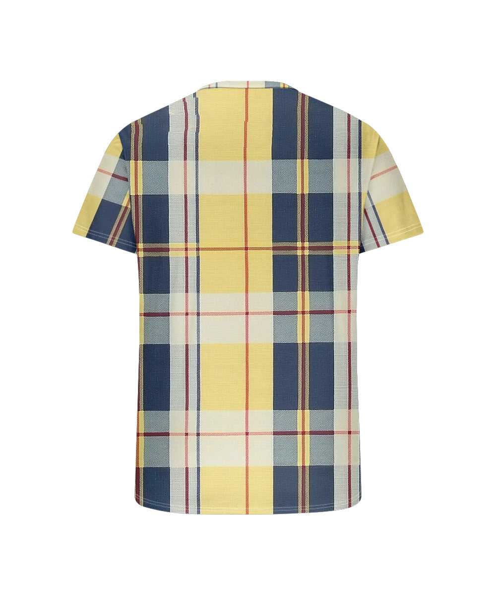 Men's Plus Size Yellow Check Print Henry Collar Button Short Sleeve T-shirt