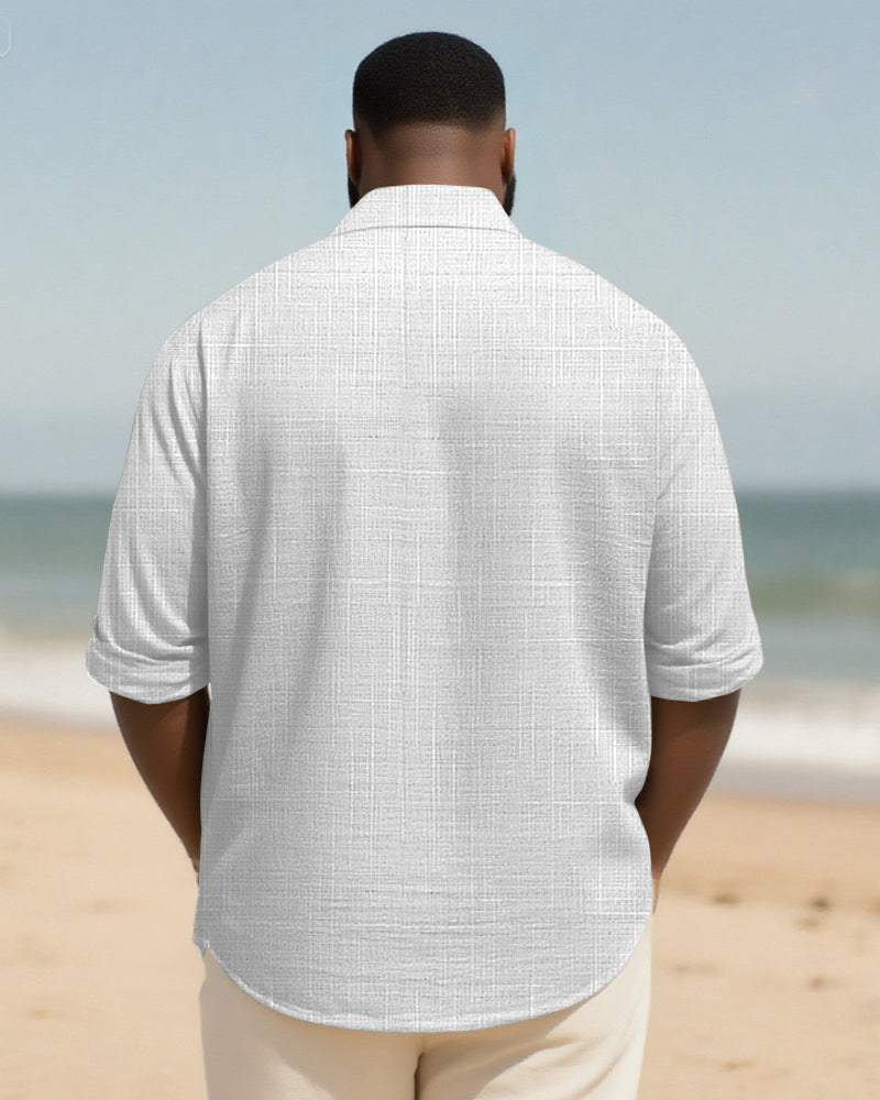 Big & Tall Men's Daily Solid Long Sleeve Bamboo Hemp Texture Shirt