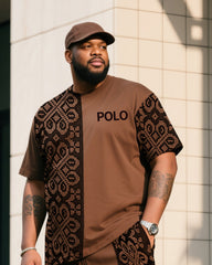 Big Boy Daily Leisure Retro Impression Painting Creative Stitching Texture POLO English Short-sleeved Trousers Suit