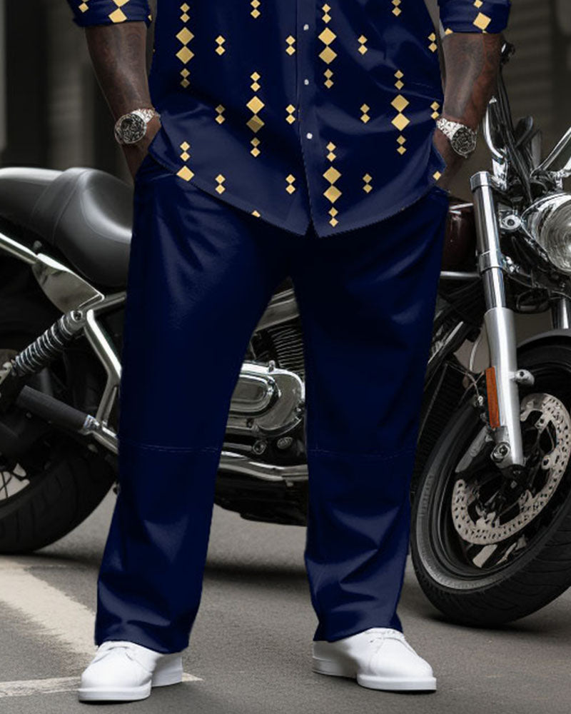 Big Guys Casual Geometric Long Sleeve Shirt & Pants 2 Piece Set
