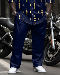Big Guys Casual Geometric Long Sleeve Shirt & Pants 2 Piece Set