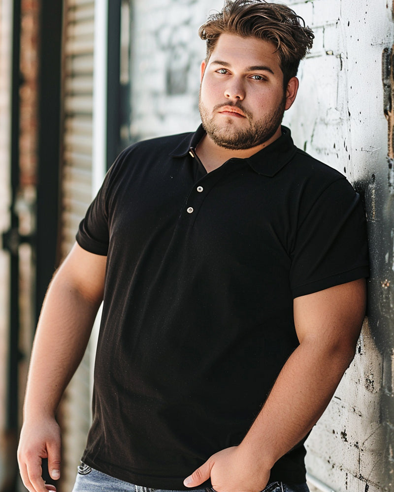 Casual Business Solid Color Basic POLO Big Men's Short Sleeve T-Shirt