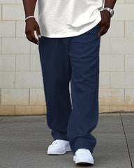 Men's Big & Tall White & Royal Blue Simple Colorblock Alphabet Print Short-sleeved T-shirt Trousers Set