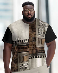 Men's Large Street Totem Retro Color Matching Pattern Casual Two-piece Set