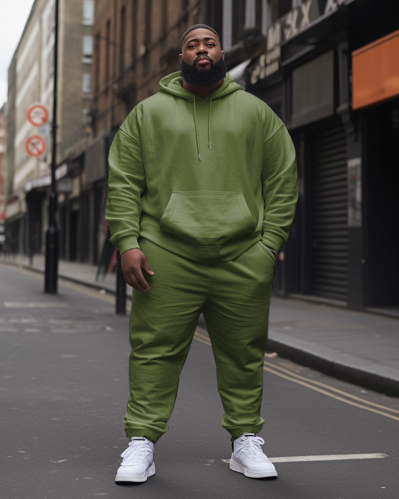Big Men's  Tracksuit Casual Solid Color Hoodie Pants 2-Piece Set