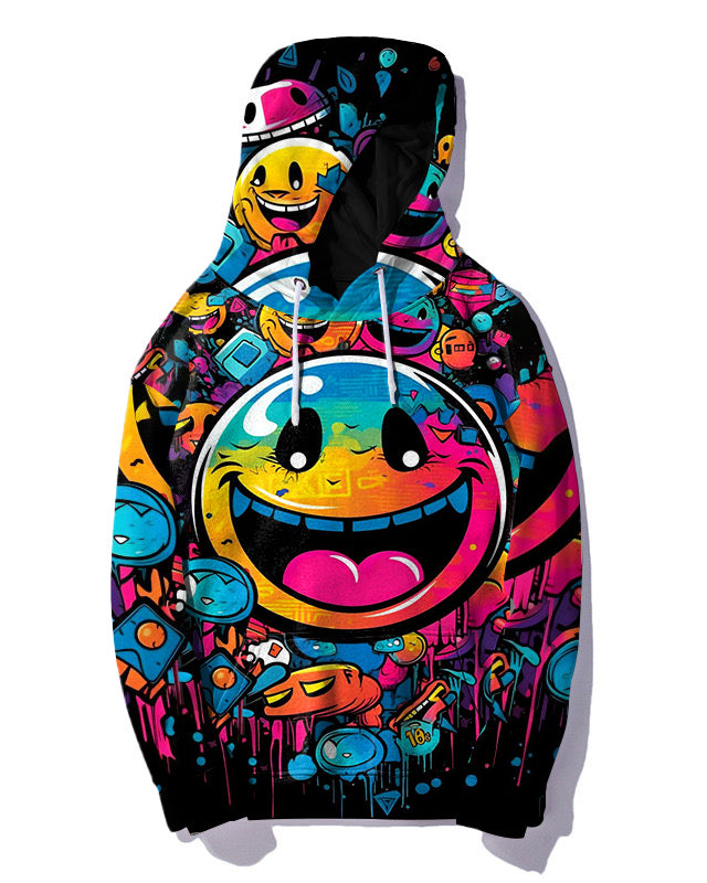 Men's Big and Tall Street Smiley Color Graffiti Fun Print Hoodie (Two-Pack)