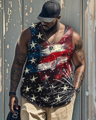 Big & Tall Men's Independence Day Star Flag Printed Round Neck Sleeveless Vest