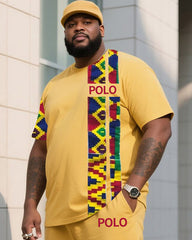 Big Boy Daily Casual Shenbulun Yellow Creative Stitching Texture Polo English Short-sleeved Pants Suit