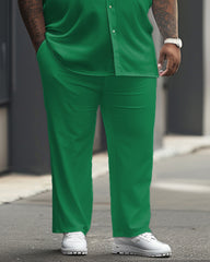 Big Guy's Solid Color Green Short Sleeve Shirt Trousers Set