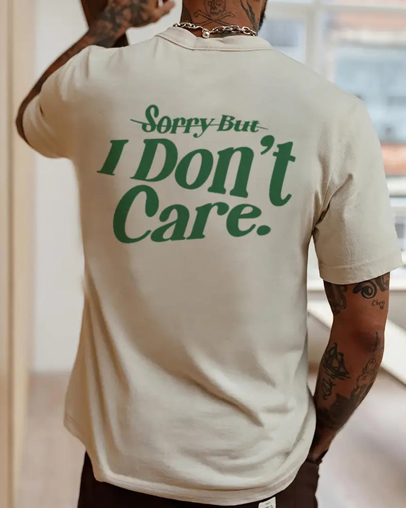 Men's Plus Size Street Fashion I Don't Care' Printed Round Neck Short Sleeve T-Shirt