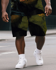 Big & Tall Men's Melancholy Gorillas in Ink Painting Summer Short Sleeve T-shirt and Short Set