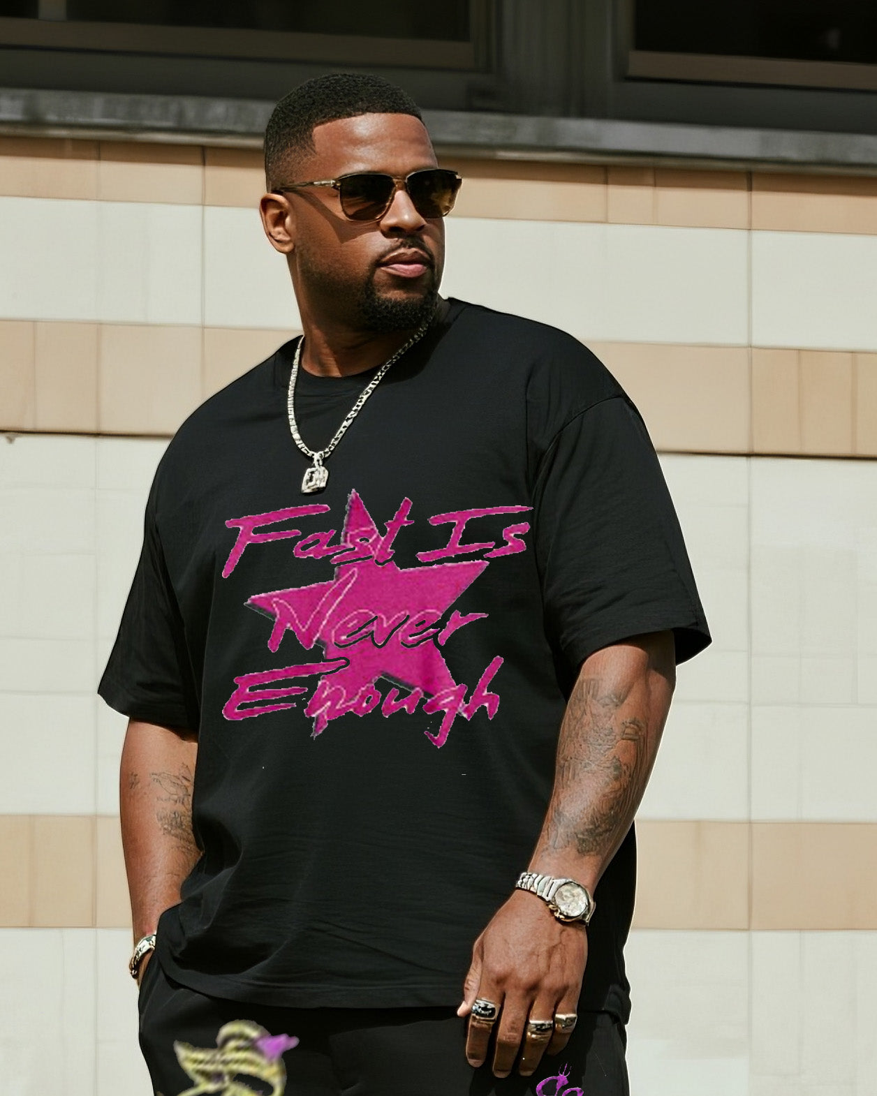 Big & Tall Men's Street Fashion Sequins Original Design-Short Sleeve Pants Suit