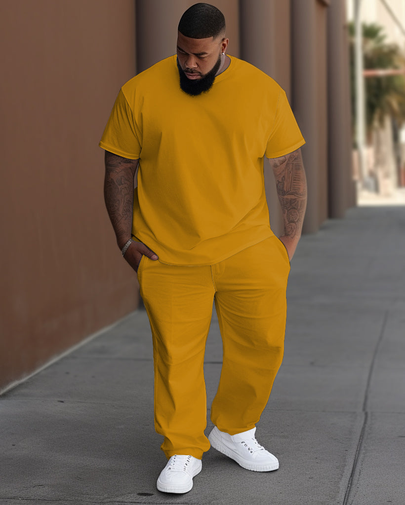Solid Color Multi-color Optional T-Shirt Trousers Set Big & Tall Men's