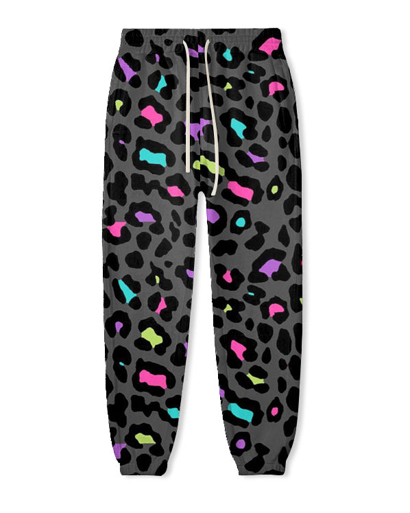 Women's Big and Tall Graffiti Colorful Leopard Print Hoodie Set