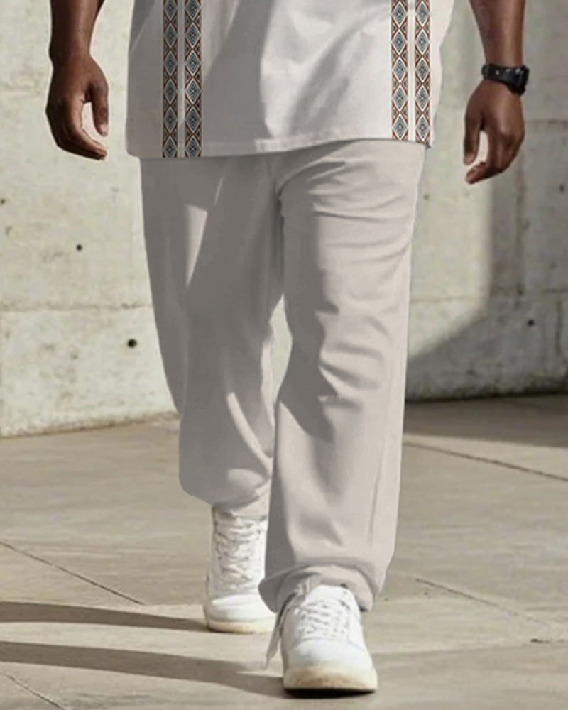 Men's Plus Size Daily Casual Ethnic Stripe Printed T-shirt Trousers Suit