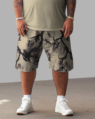 Men's Plus Size Casual Print T-Shirt Shorts Suit