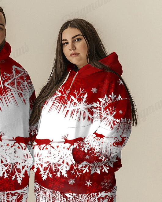 Couple Matching Big and Tall Christmas Snowflake Hoodie & Sweatpants Set