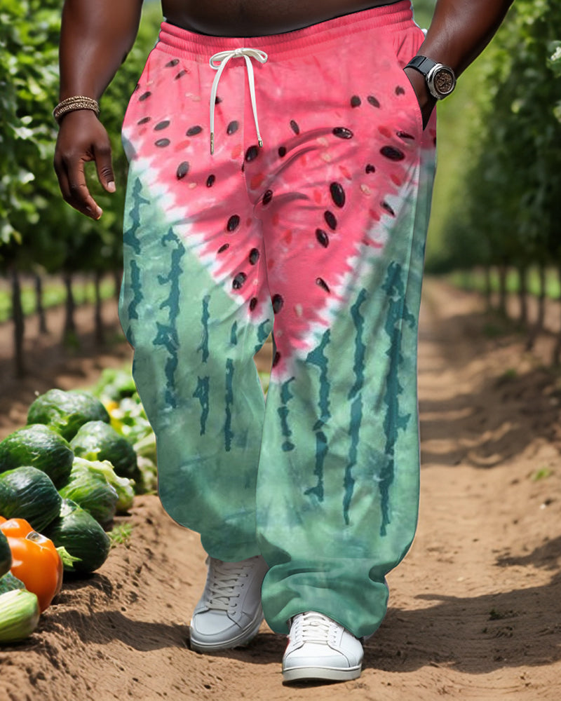 Men's Casual Cotton Fun Watermelon Printed Loose-fit Waist Sports Jogging Pants